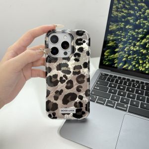 Stylish Cool Black Gray Leopard Print Black Color Blocks Glacier Texture Phone Case Suitable for iPhone 13 14 15 16 17 Pro Max