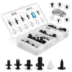 ZCAUTO 100pcs Klip Pengencang Mobil Tipe Campuran Pin Tetap Dorong Tubuh Mobil Paku Keling Bumper Fender Panel Plastik Pengencang Paku Keling Alat Mobil
