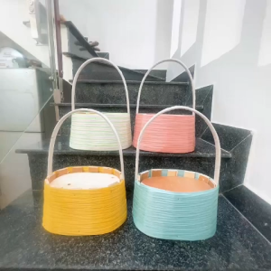 Giỏ gỗ cắm hoa hình oval quấn dây đựng trái cây hoa tươi hoa sáp