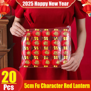 20 cái/gói 5Cm Màu Đỏ Trung Quốc Đèn Lồng Với Vàng Fu Nhân Vật Tự Làm Lễ Hội Mùa Xuân Đảng đồ trang trí treo 2025 Năm Mới Đèn Lồng