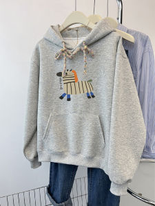 Gray Hoodie Womens Loose Fit American Style Casual Fashion Sweatshirt Coat Spring Autumn New Arrival QFML671