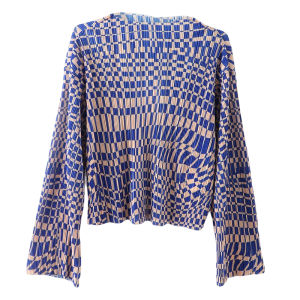Autumn Wear Casual Long Sleeve Womens Checkered Pleated Design Bell Sleeve Top Polyester Fiber 100% Summer Listing