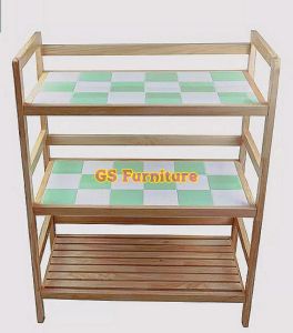 GS Furniture  ชั้นกระเบื้อง ชั้นกระเบื้องไม้ ชั้นไม้ ชั้นวางของ 3 ชั้น กระเบื้อง 18 เเผ่น กว้าง73×ลึก37×สูง93ซม.ชั้นกระเบื้องไม้ยางพารา ชั้นไม้ยางพารา ชั้นวางไมโคเวฟ ชั้นวางเตาเเก๊ส