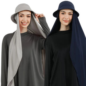 Jifang New Arrival Women Plain Instant Hijabs Bubble Chiffon Shawl and Cotton Bucket Sun Hat Patchwork Muslim Hijab WJ903
