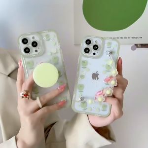 Transparent Flower Phone Case with Flower Bracelet/Cushion Socket Phone Stand for Samsung S22 | S22+ | S22 Ultra w