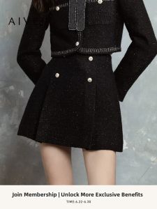 AIVEI | Fall Elegance Rough Tweed Shiny Silk A-Line Dress