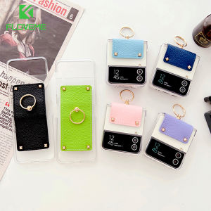 FLOVEME Luxury Colorful Ring Transparent Phone Case For Samsung Galaxy Z Flip 3 Flip 4 5G Candy Color Leather Clear PC Flip Shockproof Back Cover For Galaxy Z Flip 3 Flip 4