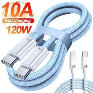 120W Dual Type C USB สายชาร์จได้ไว C สายชาร์จแบตเตอรี่ PD Braided สายสายโอนย้ายข้อมูลสามารถใส่ได้กับ iPhone MacBook Samsung Xiaomi