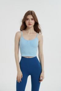 Mimiuomi Soft Comfortable Yoga Vest with Chest Pad Ballet Style Sports Bra Double Strap Halter Neck Design Nylon Fabric