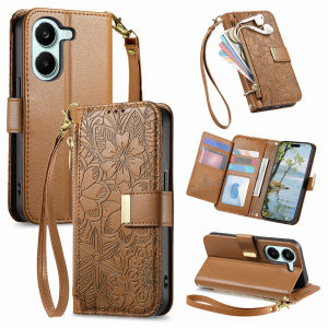 szhaiyu | Wrist Strap PU Leather Flip Zipper Wallet Card Slot Phone Case for Xiaomi Poco X8 Pro Max X7 X8 Pro Shockproof Protection Cover