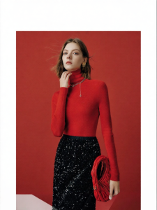 FAMANXUAN | Red Seamless Merino Wool Sweater
