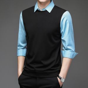 ROMON | Lormen Mens Knitted Sweater Thickened Fashionable Business Casual Shirt Collar Winter Warm Slim Fit Long Sleeve Knitwear