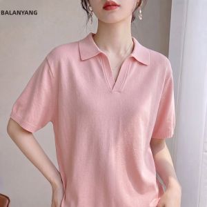 BALANYANG | Polo Collar Short Sleeve Breathable Linen Knit T-Shirt
