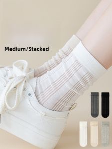 Miiow | Womens Mid-Calf Breathable Socks Cat Person No-Show Long Tube Mesh Anti-Bacterial Cotton Nylon Spandex Thin Autumn Socks