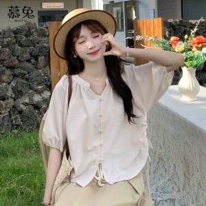 Áo sơ mi nữ MUTU kiểu tay lỡ xếp ly thắt nơ đa năng mặc vào mùa hè
