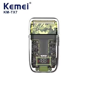 Kemei KM-TX7 Razor For Men Waterproof LCD Digital Display USB Charging Camouflage Transparent Body Electric Shaver