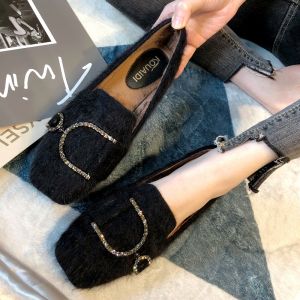 Womens Flat Slip-On Fur Lined Fashion Shoes Autumn Winter New Style Versatile Slipper Comfortable Cotton Shoe Easy Wear