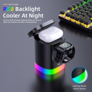 Zeallion 3 Trong 1 không dây từ tính Bàn máy tính có thể gấp Đứng Nhanh Chóng Sạc đèn nền RGB đèn LED Đêm ánh sáng cho iPhone 12 13 14 Pro Max