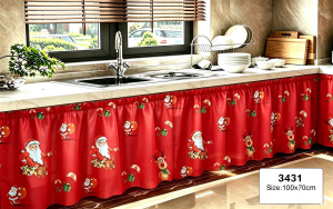 Free Shipping Buy 3 Take 3 New 100*70CM Christmas Lababo Kitchen Curtain 100×70cm Short Home Decoration Red New Kitchen Curtain Merry Christmas Home Decoration Kurtina Cupboard Cabinet COD Kitchen Curtains