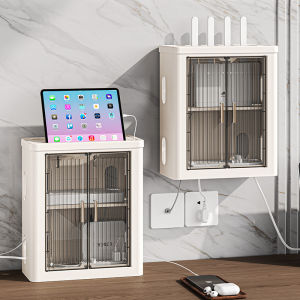 Justliving Hộp sắp xếp Bộ định tuyến treo tường đa năng hộp lưu trữ Kệ Bộ định tuyến Wi-Fi không dây cáp điện cộng với giá đỡ dây Bảng cắm treo tường bằng nhựa gỗ có thể điều chỉnh trang trí nội thất tự làm