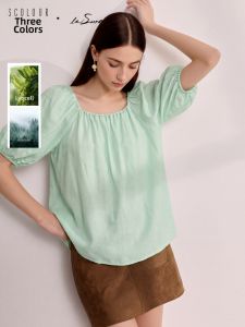 3COLOUR·S | French Collar Short Sleeve Loose Workwear Top