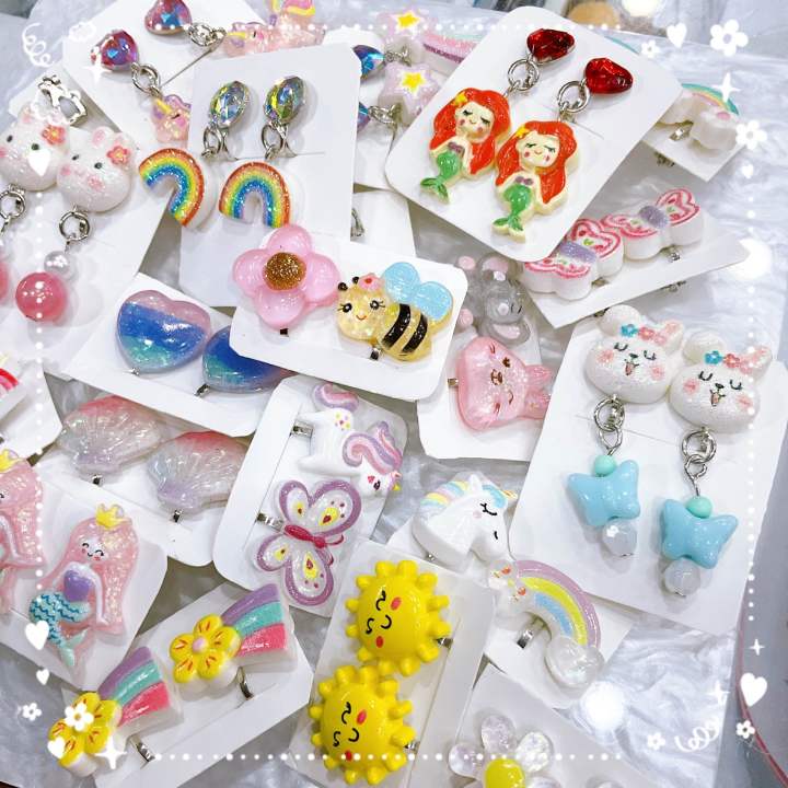 🎀 ต่างหูเด็กแบบหนีบ #2 ต่างหูหนีบ ลายใหม่🌈💕 | Lazada.co.th