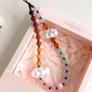 Cute Trendy Brand CASE HOUSE Glass Cloud Mobile Phone Chain Anti-Loss Lanyard Womens Style Beaded Hanging Decorations