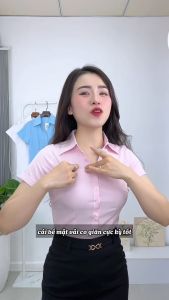 Áo sơ mi nữ công sở mcfashion tay ngắn cổ chữ Y chất siêu hàn trẻ trung màu hồng pastel xanh trắng a 739