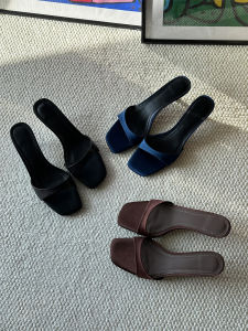 Popular Home ~ Normcore Row Style Stiletto Sandals Womens Outwear French Square Toe Flip Flops Open Toe Elegant High Heel Slippers