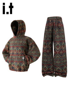 Ethnic Style Floral Hooded Mens Tracksuit Set