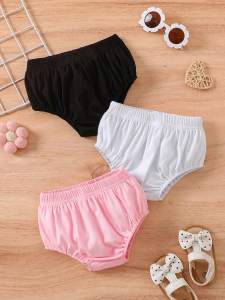 3pcs baby solid color comfy shorts casual elastic waist bloomers infant toddler girls bottoms for summer