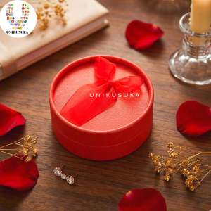 [UNIKUSUKA] Kotak Perhiasan Cincin bulat pita Tempat penyimpanan aksesoris perhiasan kalung cincin