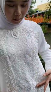 ELOK Husna Dress Putih Wanita Gamis Lebaran Haji dan Umroh Gamis Putih Brukat DCM#H21