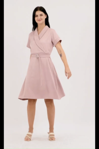 Krizia Knee Length Wrap-style Front Dress with Buckle Belt