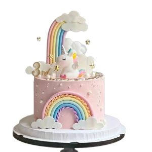 Unicorn Cake Topper with Rainbow Clouds Stars for Kids Happy Birthday Cake Decorations Girls 16th Party Supplies Adult Gifts