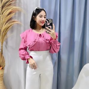 BLOUSE WANITA ATASAN WANITA BAJU WANITA LENGAN KERUT BLOUSE KATUN TWITSCONE ATASAN WANITA WARNA POLOS