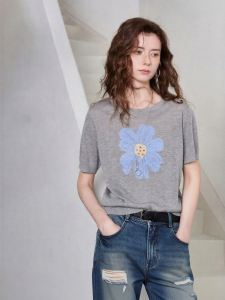 Toyouth | Celeb Style Summer New Short Sleeve Flower Round Neck Knitwear