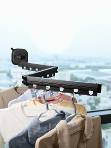 Folding Clothes Drying Racks No Punching Towel Rack Retractable Wall Mounted Clothes Hanger for Home Balcony Space Saver