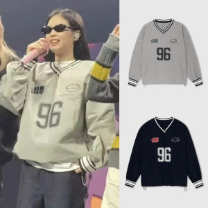 Áo Nỉ Cổ Chữ V Thêu in Jennie Mùa Thu 2025 Áo Bóng Chày Thường Ngày Dáng Rộng Dài Tay Dài Thường Ngày Chất Liệu Khác