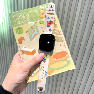 สายการ์ตูน สายซิลิโคนข้อมือ สายยาง for iWatch Ultra 3 2 SE watch 11 10 ultra 8 9 7 6 5 4 สายนาฬิกา 41/44/45/46mm สายยาง Smile