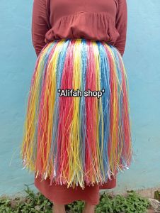 Rok rumbai tali rafia mix 3 warna perlengkapan menari adat karnaval dan lain lain