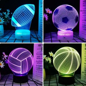 บาสเกตบอลและฟุตบอลรูป Night light 3D ภาพลวงตา 7/16 สี touch ปรับ USB ชาร์จตกแต่งของขวัญวันเกิด
