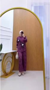 Setelan Celana Knit Motif Bunga Milea Set LD 110cm PJ Celana 90cm Simpel Modis