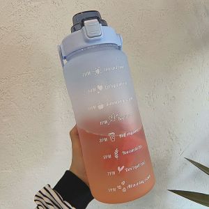 Botol minum penanda waktu/ Botol gradasi/ botol rainbow/ botol motivasi tutup bening kapasitas 2 L FREE STIKER
