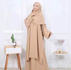 Ufaira One Set Fatimah Setelan Terbaru Ukuran Jumbo Polos Wanita Muslim Panjang Baju Tunik Set Hijab Jumbo Crinkle Busui