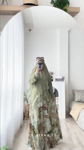 Uniwafda Gamis Muslim Syari Motif Jumbo Set Khimar Ceruty Babydoll Aisha 11