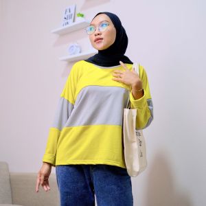 Kaos Oversize wanita Atasan Blouse hijab Rugby Stripe Thsirt Basic Vintage