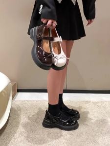 Japanese Style jk Mary Jane White Leather Shoes Women 2023 Spring and Autumn New All-Match Bow Platform Shoes