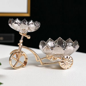 Modern Minimalist French Luxury Bicycle Glass Fruit Tray Dry Fruit Tray Home Use Living Room Dining Table Bar Creative Decoration