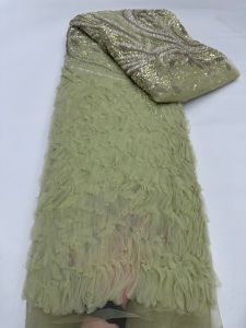 Luxury African Nigerian Groom Sequin Beaded Lace Fabric 2026 French Gold Mesh Lace Fabric for Party Wedding Dress Sewing 5 Yards